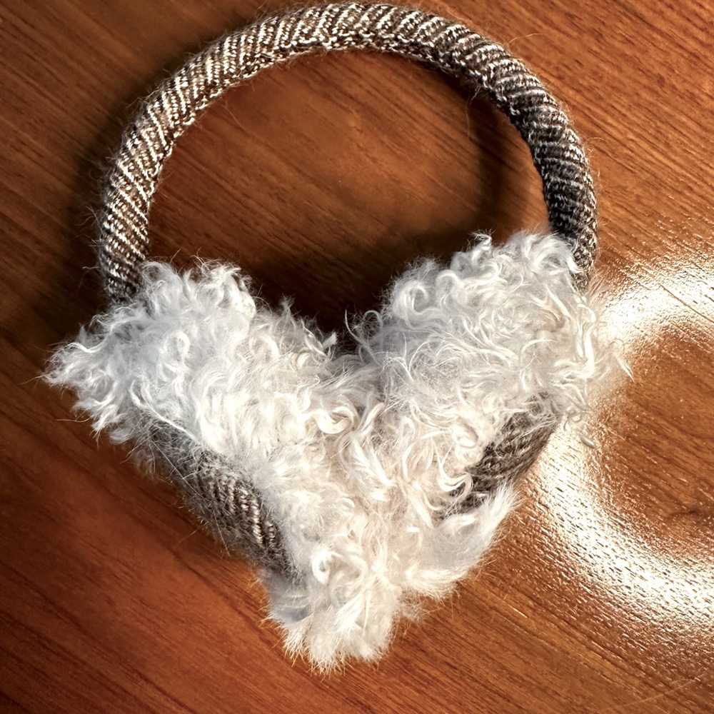 Alpaca Brown and White Fuzzy Earmuffs